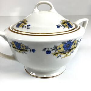 Vtg Art Deco Pattern Sugar Bowl with Lid Made in USA Porcelain China VGC